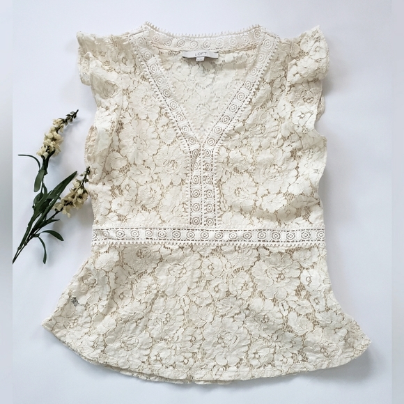 LOFT Tops - LOFT Sheer Lace & Crochet Style Top